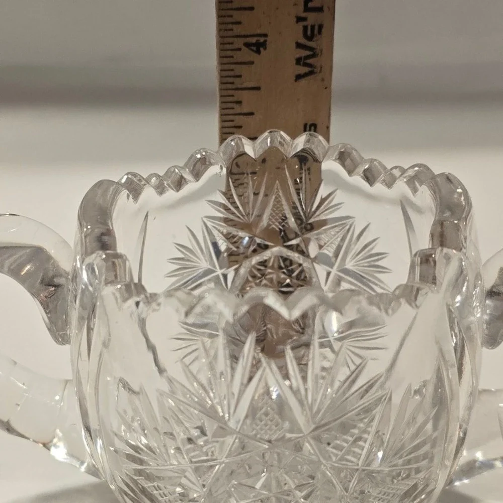 Vintage American Brilliant EAPG Clear Cut Glass Starburst Creamer and Sugar Set‎